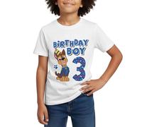 Spreadshirt Paw Patrol Chase 3 Jahre Alt 3. Geburtstag Kinder T-Shirt, 98/104 (3-4 Jahre), Weiß