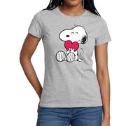 Spreadshirt Peanuts Snoopy Herz Love Geschenk Frauen T-Shirt, XL, Grau meliert