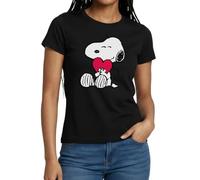 Spreadshirt Peanuts Snoopy Herz Love Geschenk Frauen T-Shirt, XL, Schwarz