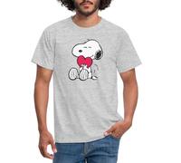 Spreadshirt Peanuts Snoopy Herz Love Geschenk Männer T-Shirt, 3XL, Grau meliert