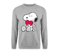 Spreadshirt Peanuts Snoopy Herz Love Geschenk Unisex Pullover, 3XL, Weißgrau meliert