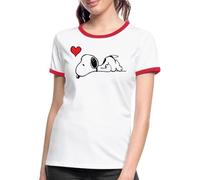 Spreadshirt Peanuts Snoopy Liebe Herz Love Frauen Kontrast T-Shirt, XL, Weiß/Rot