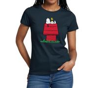 Spreadshirt Peanuts Snoopy Und Die Hundehütte Frauen T-Shirt, L, Navy