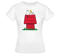 Spreadshirt Peanuts Snoopy Und Die Hundehütte Frauen T-Shirt, L, Weiß