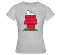 Spreadshirt Peanuts Snoopy Und Die Hundehütte Frauen T-Shirt, M, Grau meliert