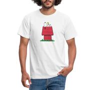 Spreadshirt Peanuts Snoopy Und Die Hundehütte Männer T-Shirt, L, Weiß