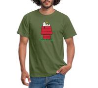Spreadshirt Peanuts Snoopy Und Die Hundehütte Männer T-Shirt, XXL, Militärgrün