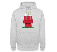 Spreadshirt Peanuts Snoopy Und Die Hundehütte Unisex Hoodie, L, Hellgrau meliert