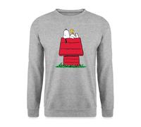 Spreadshirt Peanuts Snoopy Und Die Hundehütte Unisex Pullover, L, Weißgrau meliert