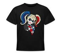 Spreadshirt Super Hero Girls Harley Quinn Typografie Teenager T-Shirt, 134/146 (9-11 Jahre), Schwarz