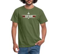 Spreadshirt Top Gun Jet Logo Used Look Männer T-Shirt, XL, Militärgrün