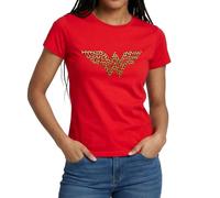 Spreadshirt Wonder Woman Leoprint Logo Frauen T-Shirt, L, Rot