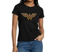Spreadshirt Wonder Woman Leoprint Logo Frauen T-Shirt, M, Schwarz