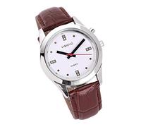 Sprechende Armbanduhr, analog, mit Alarm, Anzeige der Uhrzeit und Datum auf Französisch, für Blinde und Sehbehinderte, silberfarben, Gurt