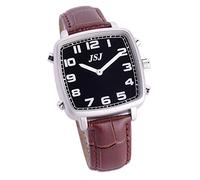 Sprechende Armbanduhr mit Sound in Italienisch, mit Wecker und Zeitanzeige, quadratisches Gehäuse mit schwarzem Zifferblatt Cinturino In Pelle Marrone Tisb-1814it