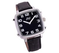 Sprechende Armbanduhr mit Sound in Italienisch, mit Wecker und Zeitanzeige, quadratisches Gehäuse mit schwarzem Zifferblatt Cinturino In Pelle Nero Tisb-1813it