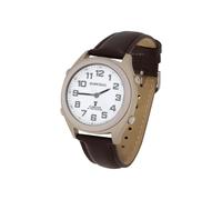 Sprechende Funk-Armbanduhr weiß Damen / Herren Sprachausgabe Lederarmband