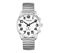 Sprechende Herrenuhr, analoges Ziffernblatt, Zeit-/Datumsanzeige, automatische Zeitkalibrierung, Alarm, stündlicher Glockenschlag, TIMEURE-2309M (Silber)