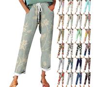 Spring Deals Prime Angebote Damen Sommerhose Damen Leicht, Leinenhose Damen Sommer Große Größen, Bequeme Freizeithose Lang Linen Pants High Waist Stoffhose Leinen Hosen Angebote des Tages Heute