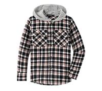 Spring&Gege Jungen Mädchen Langarm Karohemd Holzfällerhemd Flanell-Knopf Langarmshirts Hemd Hoodie, Schwarz/Weiß, 7-8 Jahre