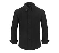 Spring&Gege Schwarz Hemden für Jungen Solid Langarm Oxford Hemd Kinder Jungen Kleiderhemden Party Freizeit Hemd 134