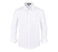 Spring&Gege Weißes Hemden für Jungen Solid Langarm Oxford Hemd Kinder Jungen Kleiderhemden Studenten Knöpfen Hemd 158