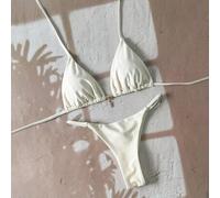 Springbreak Damen einfarbiger Neckholder-Badeanzug mit Metallanhänger, sexy Tanga Bikini Set