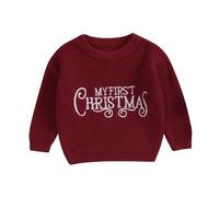 Springcmy Baby Jungen Mädchen My Frist Christmas Strick-Pullover Chunky Buchstaben-Stickerei Langarm Pullover Warm Herbst Winter Xmas Tops Strickwaren, 9 Monate
