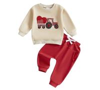 Springcmy Baby-Outfit für Jungen und Mädchen, Herbst, Winter, Geburtstag, Buchstaben-Zug-Druck, langärmelig, Pullover, Sweatshirt, elastische Taille, Hose, Truck-Rot, 0-6 Months