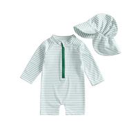 Springcmy Badeanzug für Kleinkinder, Baby, Jungen, Einteiler, langärmelig, Rashguard, Reißverschluss, Badebekleidung mit Hut, Strandmode, Neoprenanzug, 68