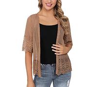 Springcmy Damen Spitze Sheer Shrug Cardigan Halbarm Open Front Häkeln Bolero Jacke Kimono Schal Strand Cover Up, B-Kaffee, M