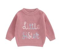 Springcmy Kleinkind Mädchen Strickpullover Blumen Groß/Klein Schwester Stickerei Langarm Winter Pullover Strickjacke Strickwaren, 86