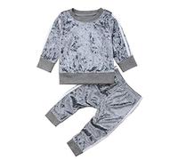 Springcmy Mädchen Kleidung Samt Langarm Sweatshirt Tops Lange Hosen Trainingsanzug Herbst Winter Outfits Gr. 110 cm, grau