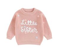 Springcmy Strickpullover für Kleinkinder, Baby, Mädchen, Blume, große / kleine Schwester, Stickerei, langärmelig, Winterpullover, Strickwaren, Flower Little Sister Pink, 3-6 Monate