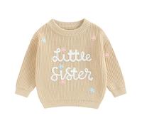 Springcmy Strickpullover für Kleinkinder, Baby, Mädchen, Blume, große / kleine Schwester, Stickerei, langärmelig, Winterpullover, Strickwaren, Flower Little Sister Khaki, 3-6 Monate