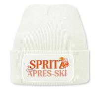 Spritz and Après-Ski - lustige Wintermütze | Beanie für Damen & Herren, warm, elastisch & Unisex, Strickmütze mit Patch & Druck, perfekt für Après-Ski, Weihnachtsmarkt & Fasching | Weiß