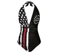 Sprowallow Badeanzüge für Damen, einteilig, Bauchkontrolle, V-Ausschnitt, Neckholder, hoher Schnitt, kreativer Druck, Urlaubsbademode, Amerikanische Flagge, 90, Large