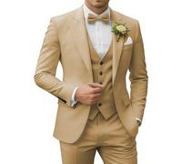 SPTALLFITJSV Herren 3-teiliger Anzug Slim Fit mit Spitzfasson, 2-Knopf-Sakko, Weste: Hose Set für Hochzeit, Business, Abschlussball, Party-Anzug, Khaki, 3XL