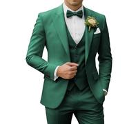 SPTALLFITJSV Herren 3-teiliger Anzug Slim Fit mit Spitzfasson, 2-Knopf-Sakko, Weste: Hose Set für Hochzeit, Business, Abschlussball, Party-Anzug, Smaragdrün, XX-Small