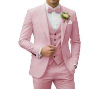 SPTALLFITJSV Herren 3-teiliger Anzug Slim Fit mit Spitzfasson, 2-Knopf-Sakko, Weste: Hose Set für Hochzeit, Business, Abschlussball, Party-Anzug, Dusty Rose, XS