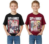 Spy x Family T-Shirt Jungen 7-16 Jahre, 2er Pack, Weich Kurzarm Baumwolle Shirt, Lässig Sommer Kinder Top, Anime Geschenke für Kinder (13-14 Jahre, Schwarz/Burgund Spy Family)