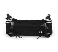 SPYMINNPOO Laufgürtel mit Wasserflasche, 2 Taschen, Kopfhörer-Schnittstelle, Breiter Elastischer Bund, rutschfeste Partikel, mit Neopren-Material, für Outdoor-Sport-Fitness (Black)