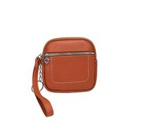 Square Leather Mini Card Wallet Coin Purse Zipper Small Credit Card Holder Compact Key Pouch for Women Men (Light Brown)