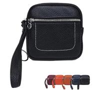 Square Leather Mini Card Wallet Coin Purse, Zipper Small Credit Card Holder Compact Key Pouch for Women, Coins and Cards (Black)