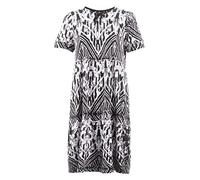 s'questo Damen Kleid Soquesto Stufenkleid Kelchausschnitt V Schlitz Halbarm Ethnomuster Modalmix Großer Grafischer Allover-Print squesto, Gr.42, Schwarz