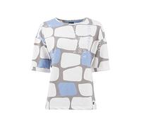 s'questo Damen Sweatshirt squesto Leicht Rundhals Kurzarm Komfortable Ärmel Allover Print Schrift Casual Soquesto, Gr. 42, Weiß