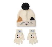 Squishmallows Beanie-Mutze und Handschuhe-Set | Gestrickte Wintermutze fur Kinder mit Cam-The-Cat-Charakter in Beige | Mutze und Handschuhe fur kaltes Wetter in Einheitsgrosse mit Bommeln fur Kinder