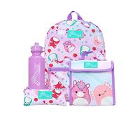 Squishmallows Schulranzen 4-Teiliges Set | Kinder Rucksack Und Lunchtasche Set Mit Federmäppchen Und Wasserflasche | Kinder Rucksäcke | Offizielles Merchandise
