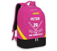 SR Teamsports JAKO Rucksack Iconic - Eishockey mit Name und Zahl - personalisiertes Geschenk Deko - 32 l - Pink/Schwarz/Neongelb