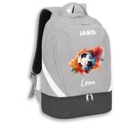 SR Teamsports JAKO Rucksack Iconic - Fußball Watercolor mit Name - personalisiertes Training Equipment Geschenk - 32 l - Soft Grey/Anthrazit light